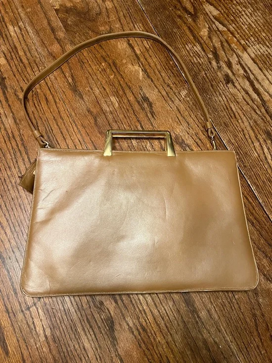 Vintage Caprice 1970’s Tan Leather Satchel with Multicolor Snakeskin Accent - Picture 3 of 12